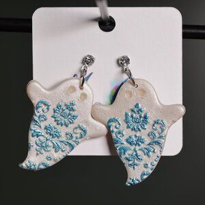 Galactic Captures Floral Ghostie Polymer Clay Dangle Earrings